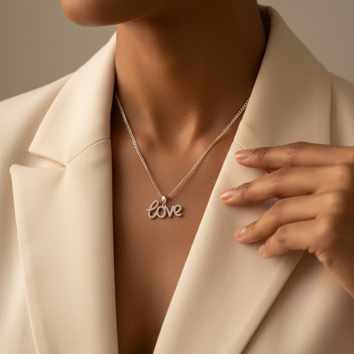 Moissanite LOVE Pendant Necklace – 0.75CTW | 925 Sterling Silver Cuban Chain